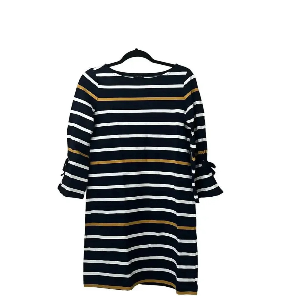 Ann Taylor Factory Dress Stripe Sheath Knee Length Stripe Bell Sleeve XS Work